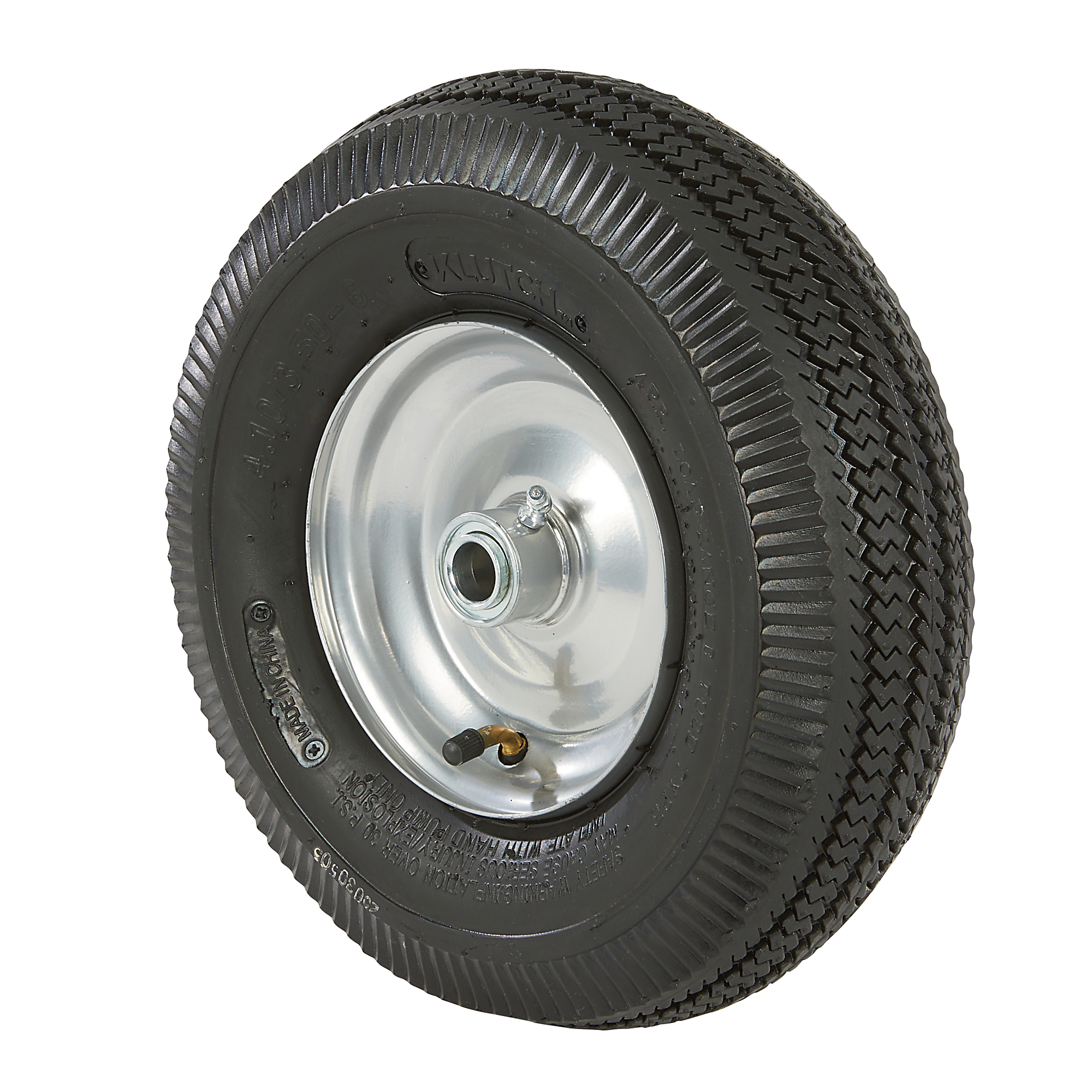Klutch Pneumatic Utility Tire Assembly, 4.10/3.50-6, Sawtooth Tread